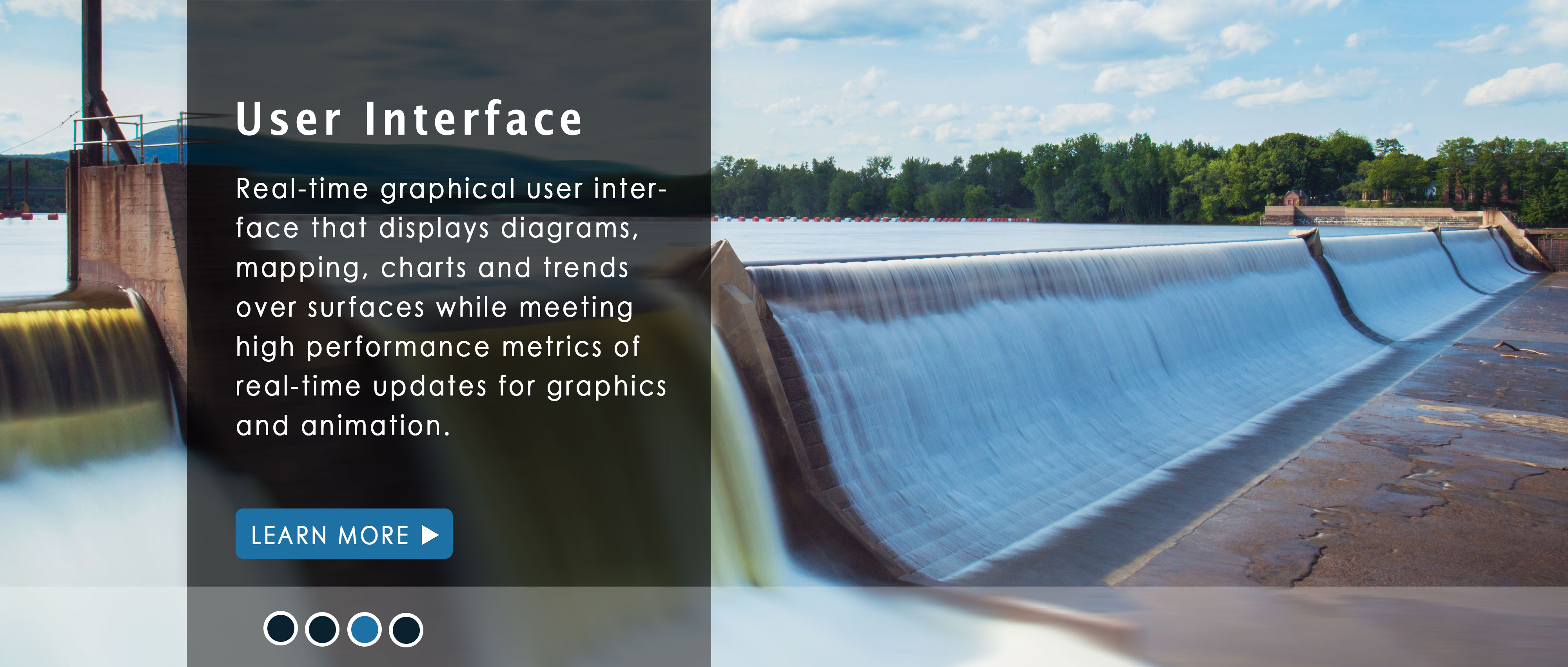 Real-time graphical user interface that displays diagrams,  mapping, charts and trends over surfaces while meeting high performance metrics of real-time updates for graphics and animation.